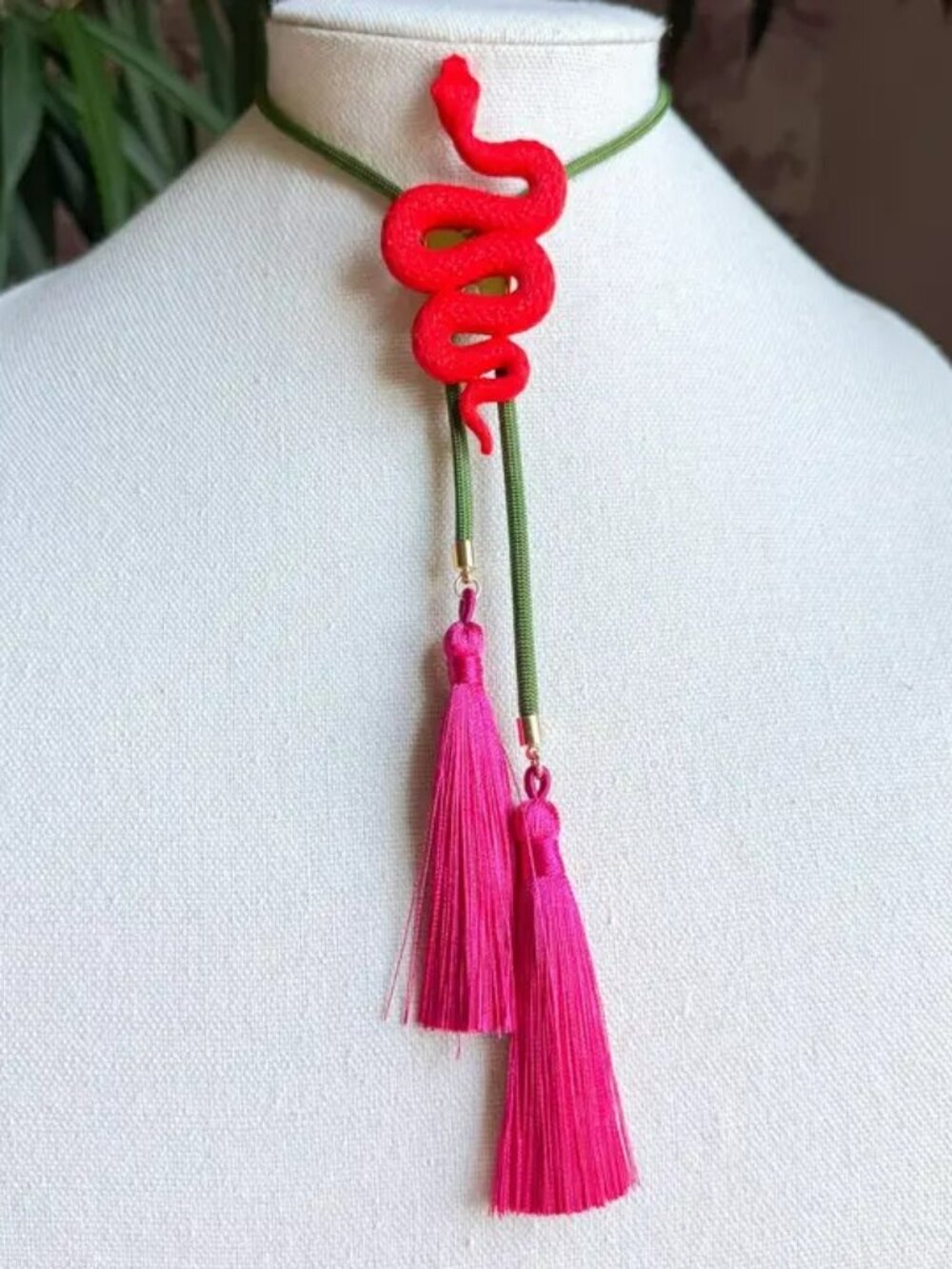 Snake Bolo Candy Red with Olive & Fuchsia NEW